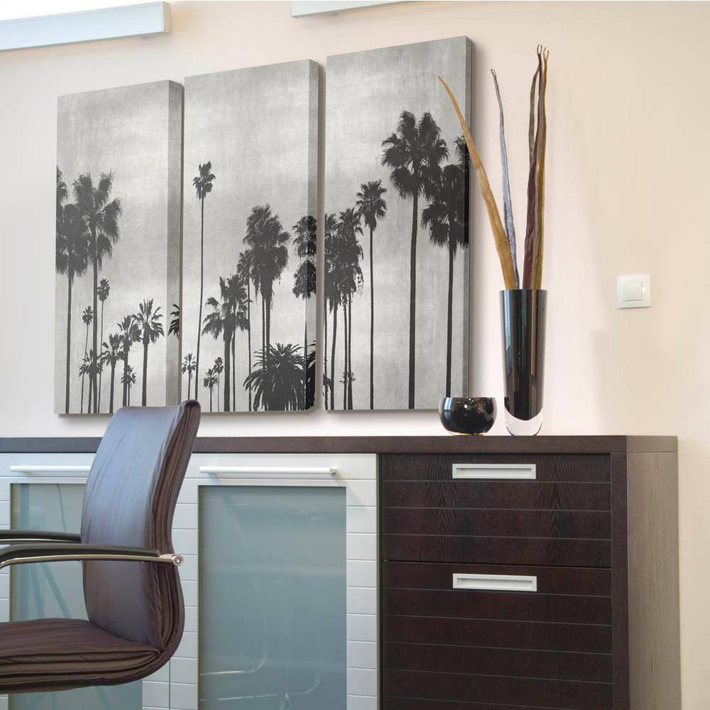 Black and White Palm Tree Silhouette Canvas Triptych