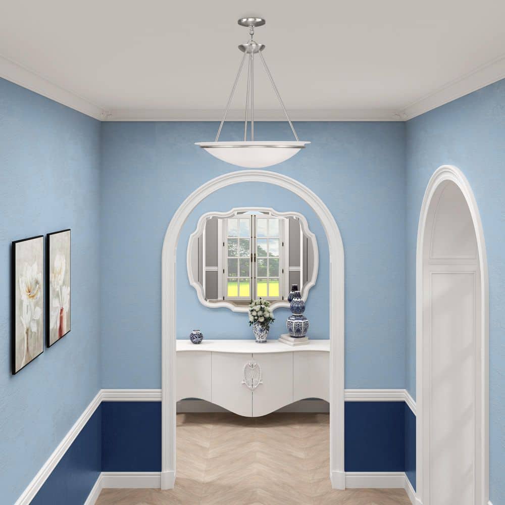 Transitional Brushed Nickel 3-Light Bowl Pendant with White Alabaster Glass