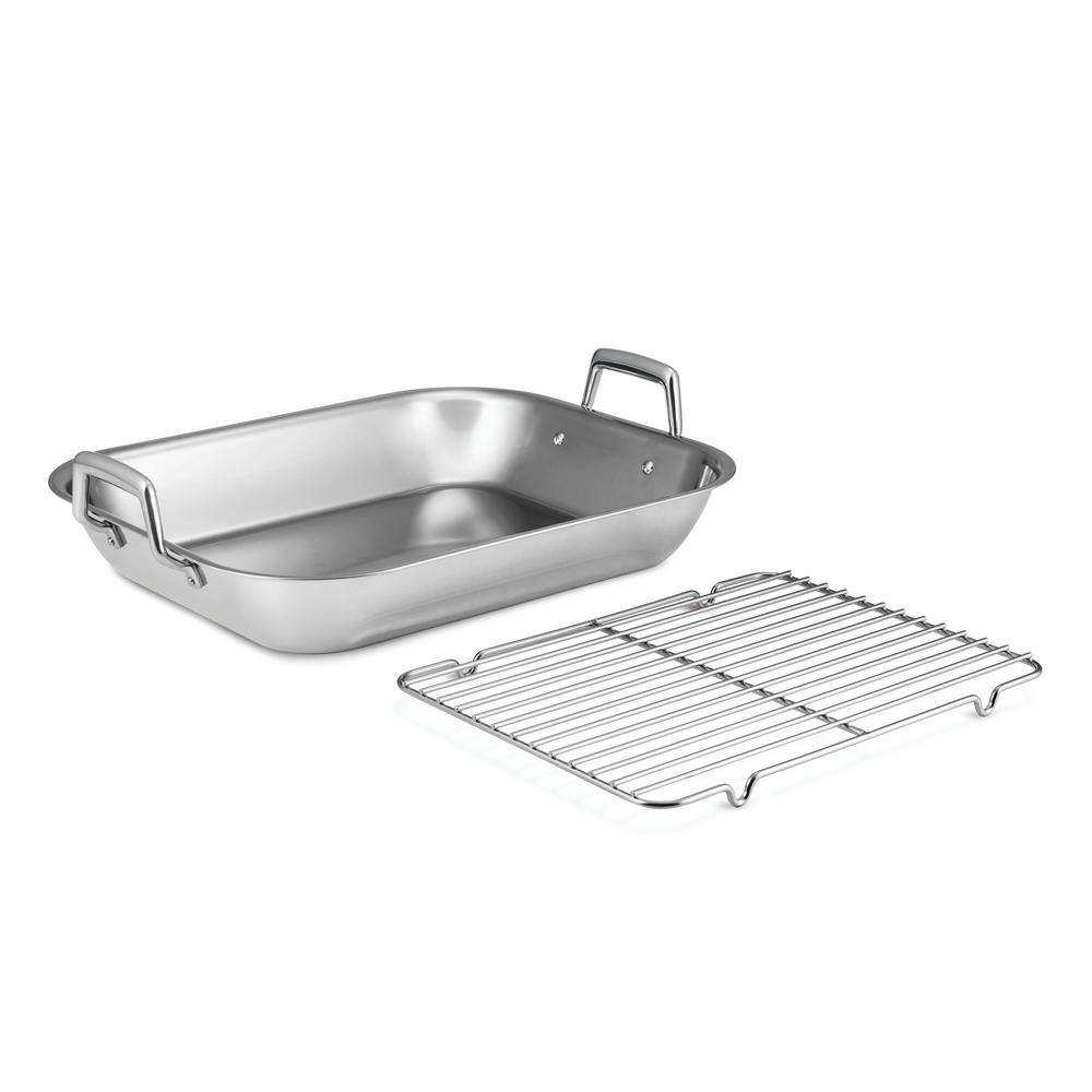 KitchenAid 5-Ply, 10.4 qt., Polished, Stainless Steel, Induction, Roasting Pan with Rack, Silver