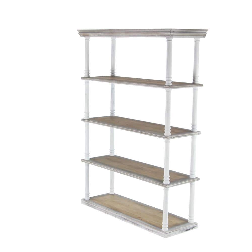 Rustic White and Brown Wood 5-Tier Shelving Unit
