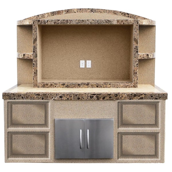 Cal Flame Stucco and Tile Outdoor Entertainment Center Serving Bar