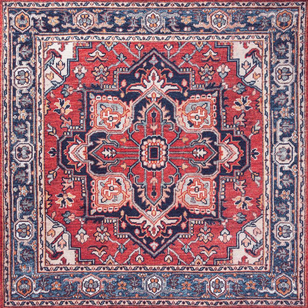 Red Square Rug Texture JONATHAN Y Cirali Ornate Red/Navy 5 ft. Large Medallion Machine ...
