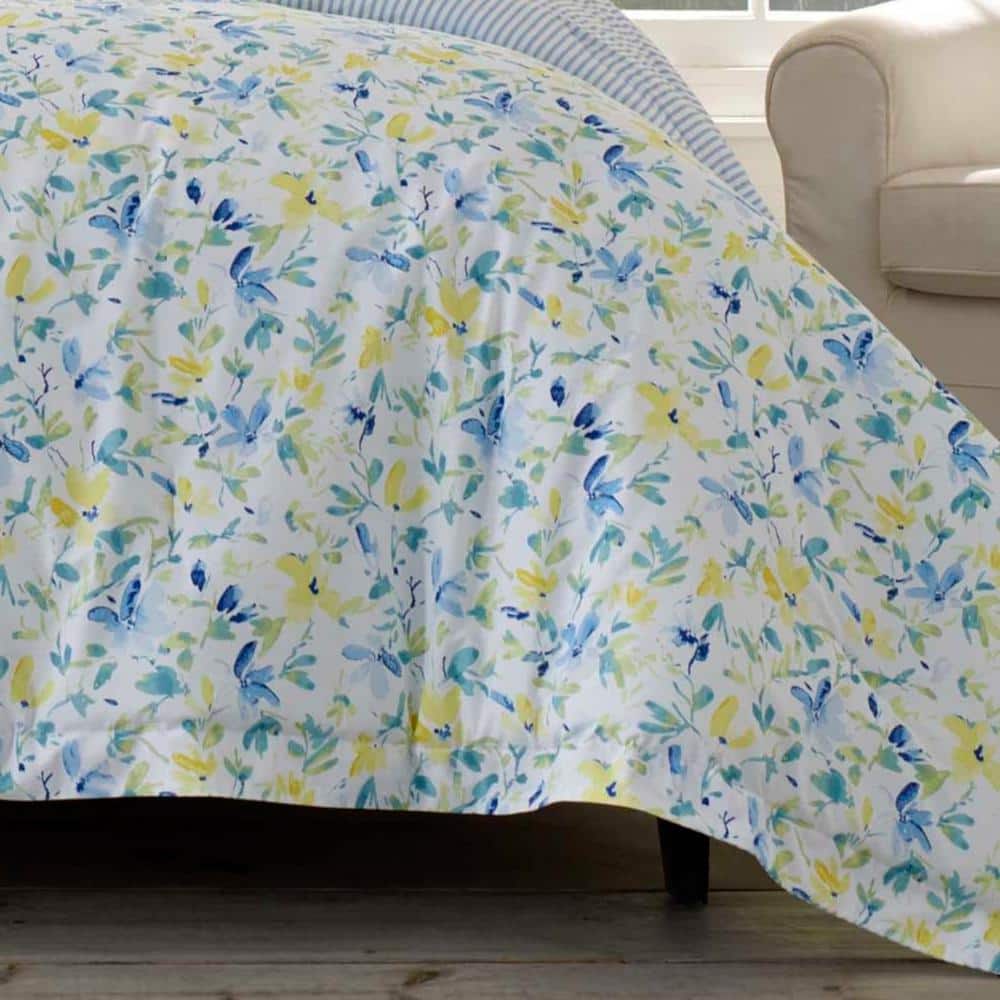 Nora Blue Floral Reversible Cotton Comforter & Sham Set