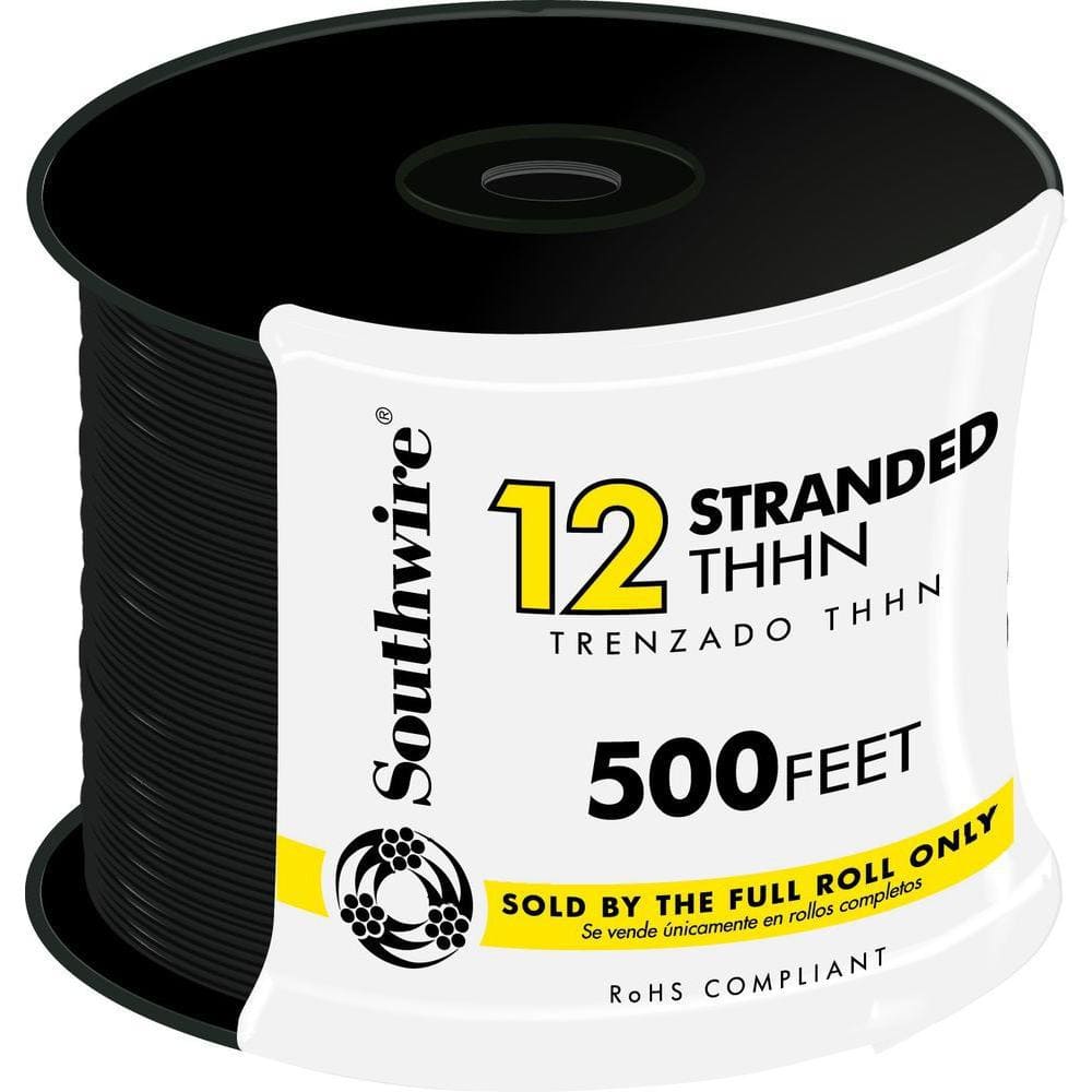 Southwire 500 ft. #12 Black THHN Stranded Wire 22964101 - The Home