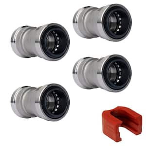 3/4 in. Stainless Steel Push-to-Connect Coupling Fitting with SlipClip Release Tool (4-Pack)