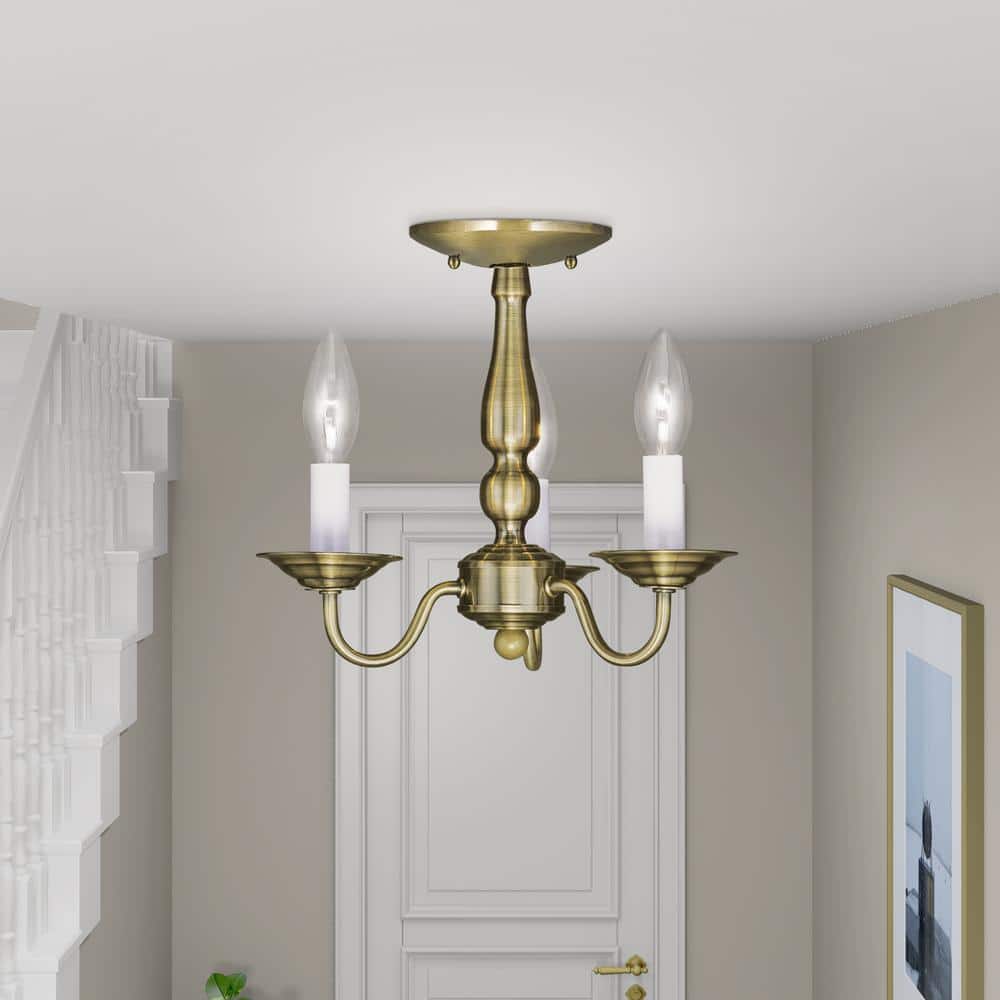 Elegant Antique Brass 3-Light Mini Chandelier with Candelabra Base