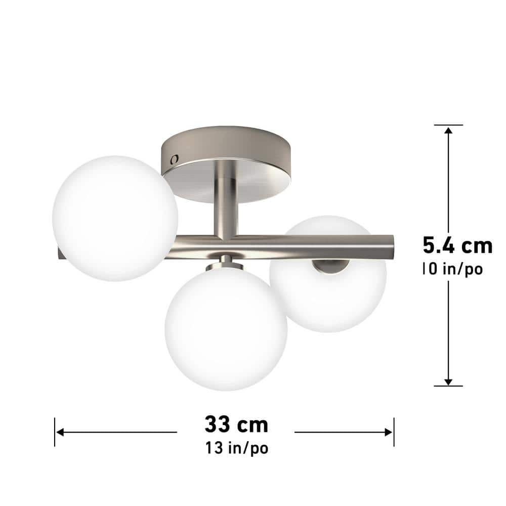 Modern Brushed Nickel 3-Globe LED Flush Mount Ceiling Light