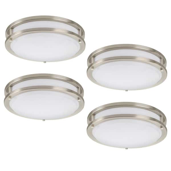 Commercial Electric 11 in. Orbit Round Brushed Nickel Color Selectable LED Flush Mount Ceiling Light 1000 Lumens Dimmable (4-Pack)