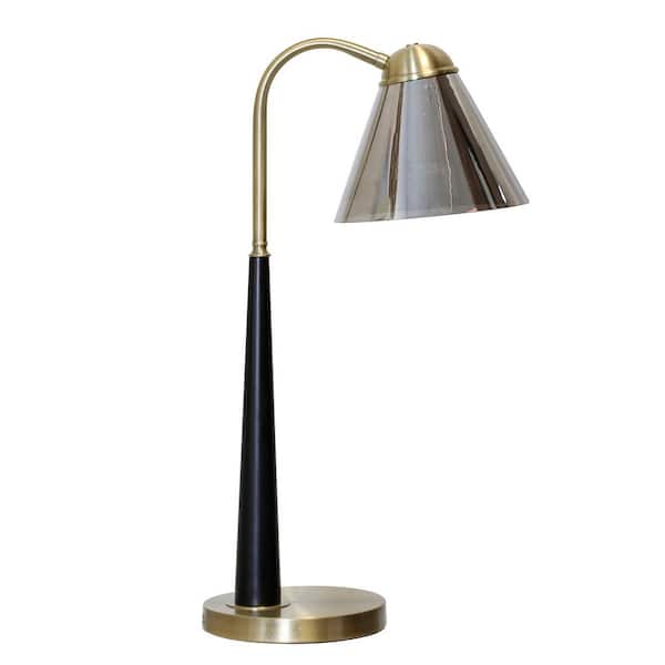 StyleCraft English Gold 26 in. Black, Gold Table Lamp with Black Glass Shade