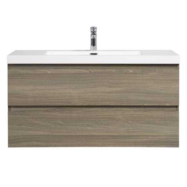 Boosicavelly 42 in. W x 20 in. D x 22 in. H Single Sink Floating Bath Vanity in Ash Grey with Glossy White Resin Top
