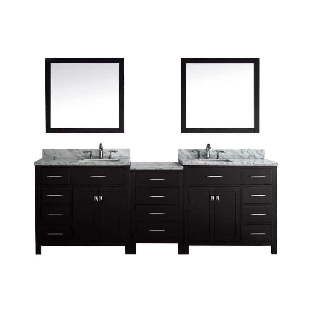 Virtu Usa Caroline Parkway 92 In W Bath Vanity In Espresso With Marble Vanity Top In White With Square Basin And Mirror Md 2193 Wmsq Es The Home Depot