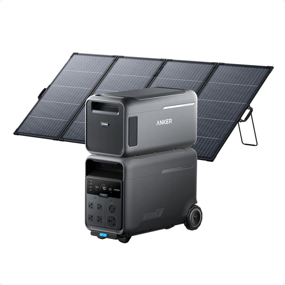 Anker SOLIX S5000 Solar Generator, 4,500-Watt/10kWh w/ 400W Bifacial Solar Panel and Expansion Battery,Push Button,Home Backup