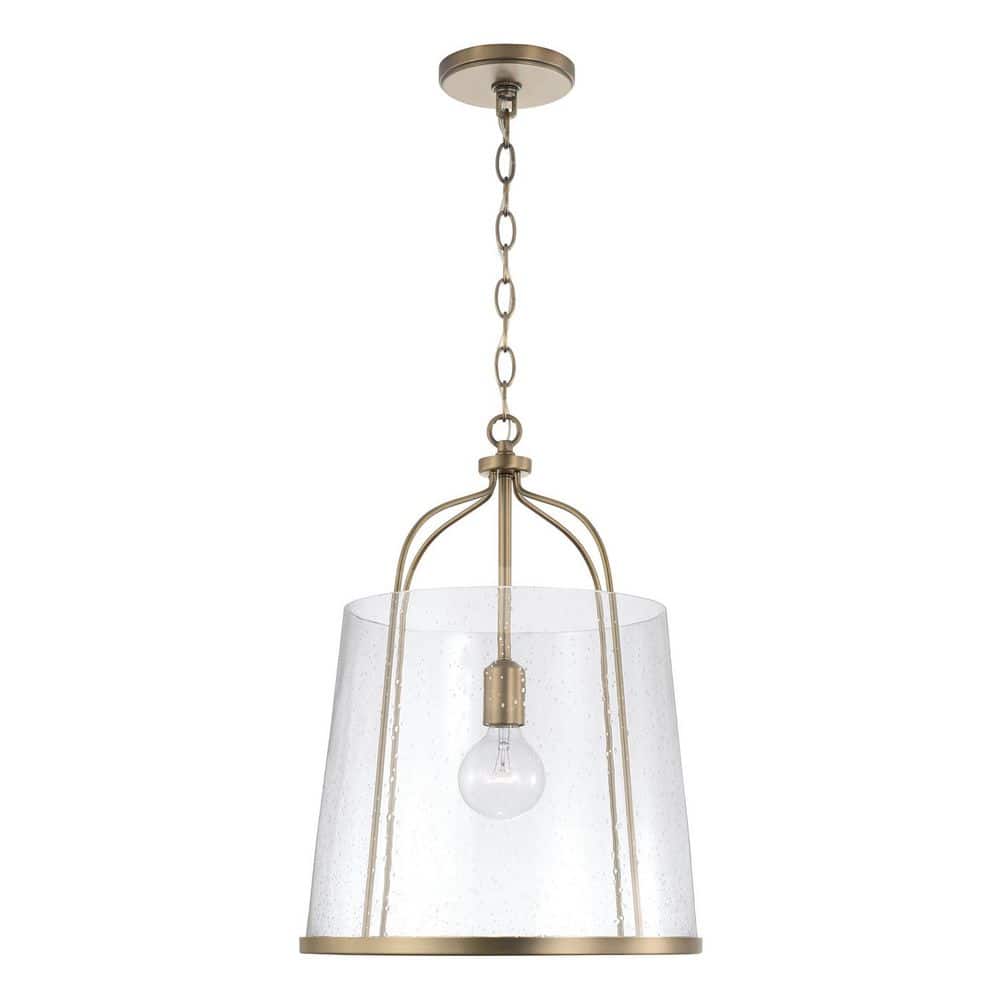 Madison Aged Brass and Clear Seeded Glass Pendant Light