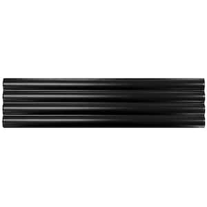 Flute Ceramic 3 in. x 12 in. x 10mm Subway Wall Tile - Black Sample (1 Piece)