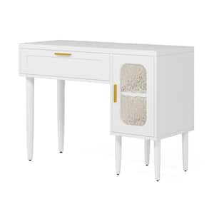 Moroni 43.3 in. Rectangular White Engineered Wood 1-Drawer Computer Desk with Storage Cabinet