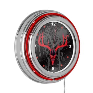 Hunt Red Skull Lighted Analog Neon Clock