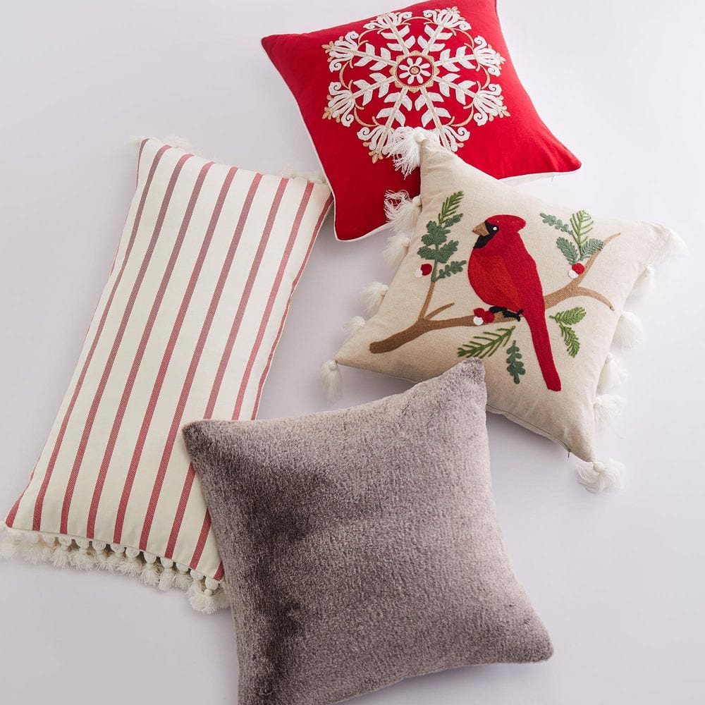 Red and White Cotton Stripe Tassel Pillow 14x30