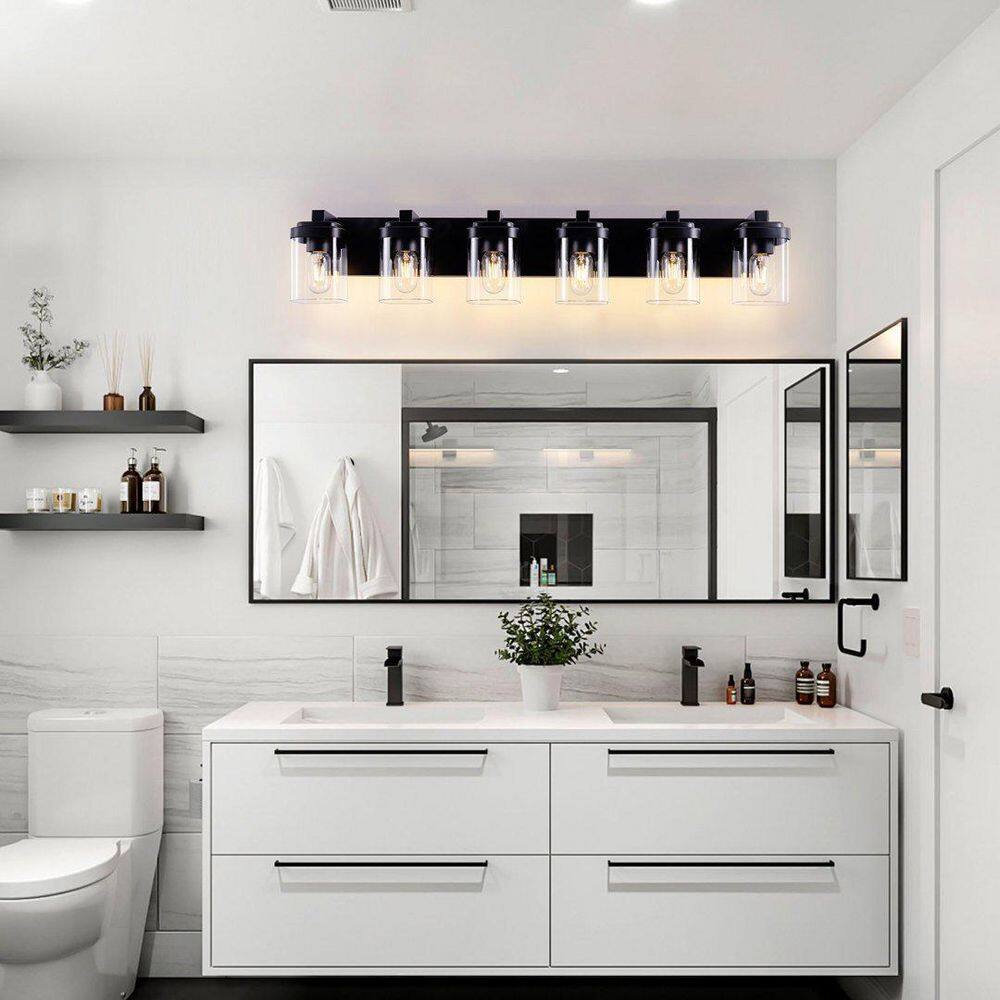 37.5 in. 6-Light Black Square Bathroom Vanity Light Fixtures Over Mirror with Rectangle Backplate, No Bulb price history on PriceWatchPro