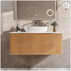 Leah 32 in. W Solid Wood Single Sink Floating Bath Vanity in Medium Oak with White Solid Surface Top