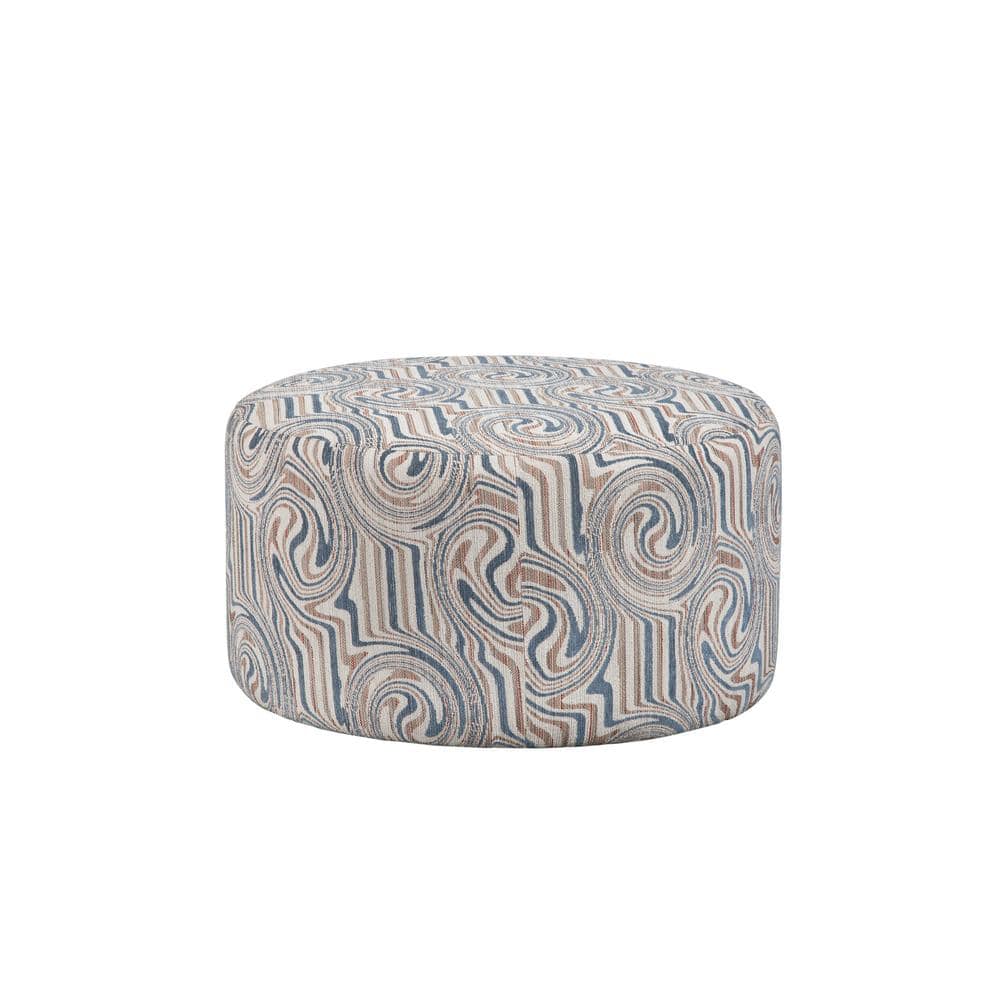 Delilah Round Latte and Aquamarine Jacquard Chenille Ottoman