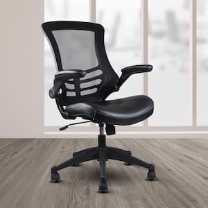 Black Upholstered Mid Back Mesh Office Chair with Adjustable Arms