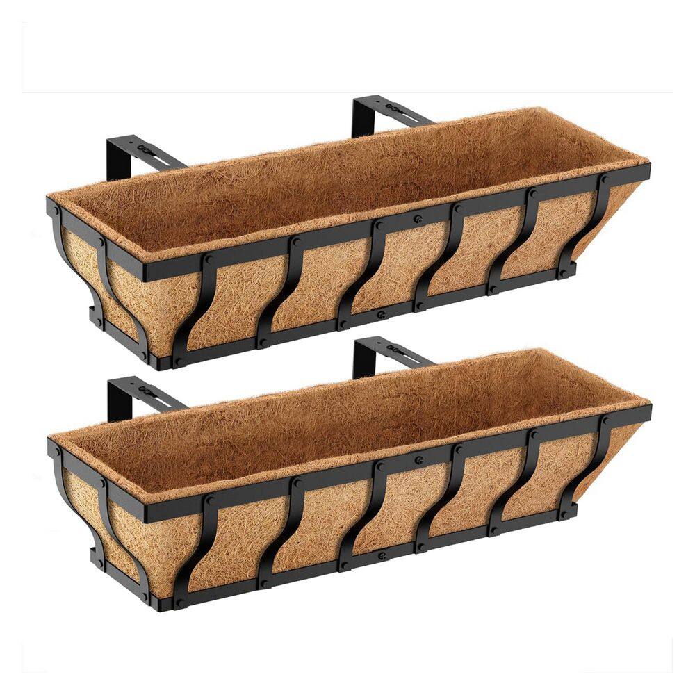 "24"" Black Iron Adjustable Railing Planter Heavy Duty Window Box Coco Liner Balcony Hanging Planters 2 Pack" price history on PriceWatchPro