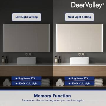 DEERVALLEY 40 in. W x 24 in. H Rectangular Wall Mounted LED Light Bathroom Medicine Cabinet with Mirror, Anti-Fog, Three Doors DV-1VM0241