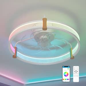 21 in. Smart LED Indoor White RGB Modern Low Profile Flush Mount Ceiling Fan with Light with Remote Control for Bedroom