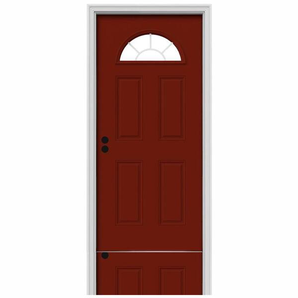 JELD-WEN 34 in. x 80 in. Fan Lite Mesa Red w/ White Interior Steel Prehung Right-Hand Inswing Front Door w/Brickmould