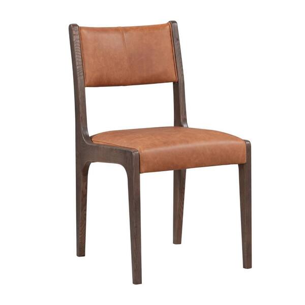 Benjara Eero Brown Leather Dining Chair