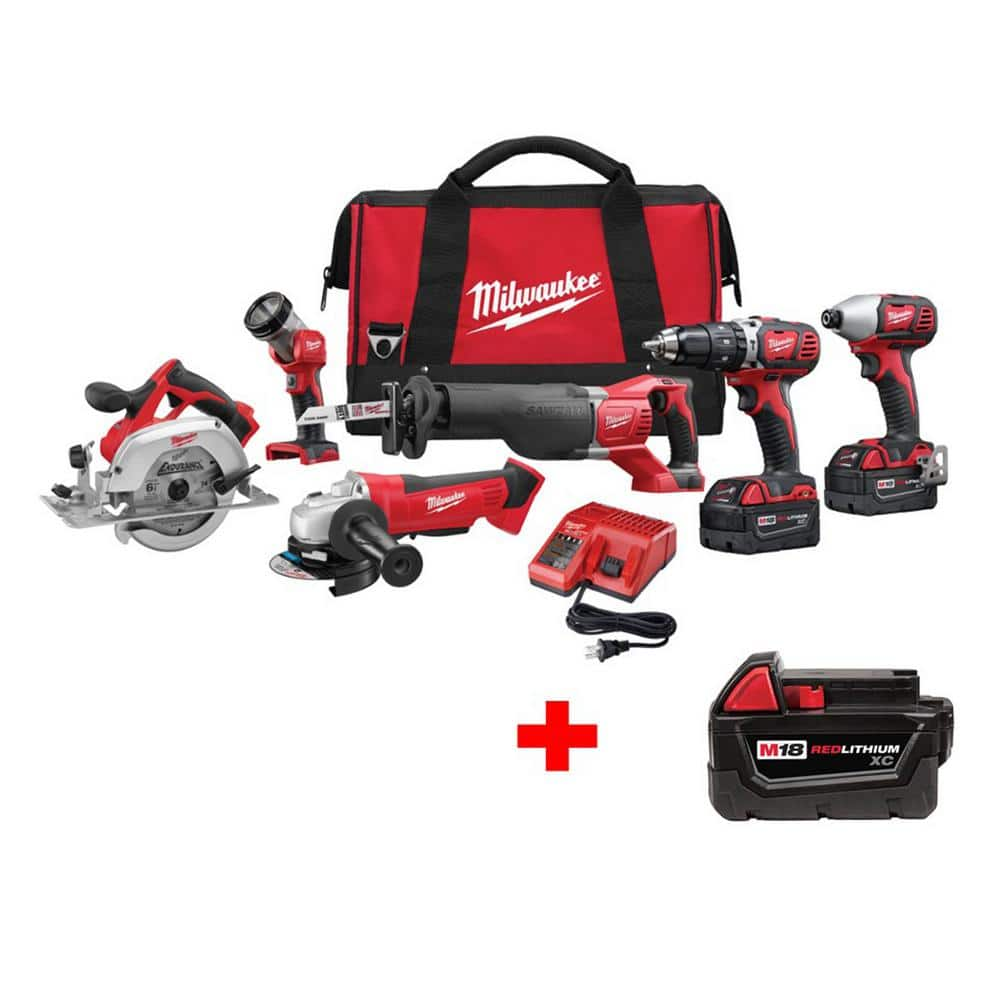 M18 18V Lithium-Ion Cordless Combo Kit (6-Tool) With  M18 18V Lithium-Ion 3.0Ah Battery -  Milwaukee, 2696-26X