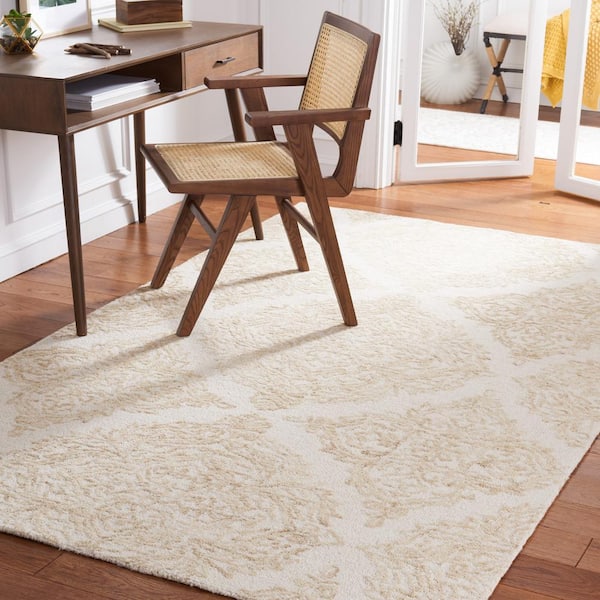 Abstract Ivory/Beige 2 ft. x 6 ft. Floral Damask Runner Rug