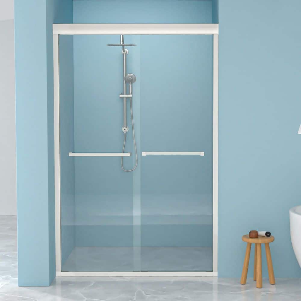 48 in. W x 76 in. H Double Sliding Framed Shower Door in Brushed Silver Finish with Clear Glass price history on PriceWatchPro