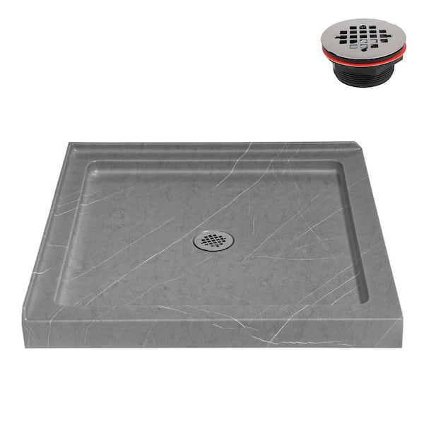 NTM-662-36GR-CR 36 in. x 36 in. Corner Acrylic Shower Pan Base in Matte Grey with Center Drain, Drain Included