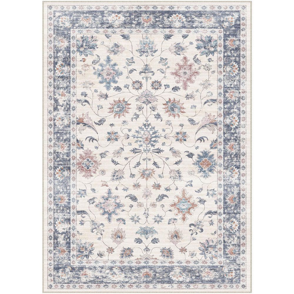 Mystery Garden Blue 9 ft. x 12 ft. Distressed Vintage Floral Washable Area Rug price history on PriceWatchPro
