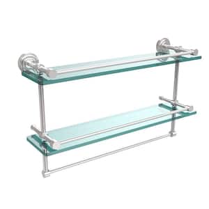 Dottingham 22 in. L x 12 in. H x 5 in. W 2-Tier Gallery Clear Glass Bathroom Shelf with Towel Bar in Polished Chrome