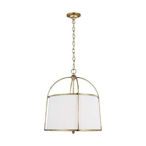 Stonington 2-Light Antique Gild Chandelier with White Linen Shade