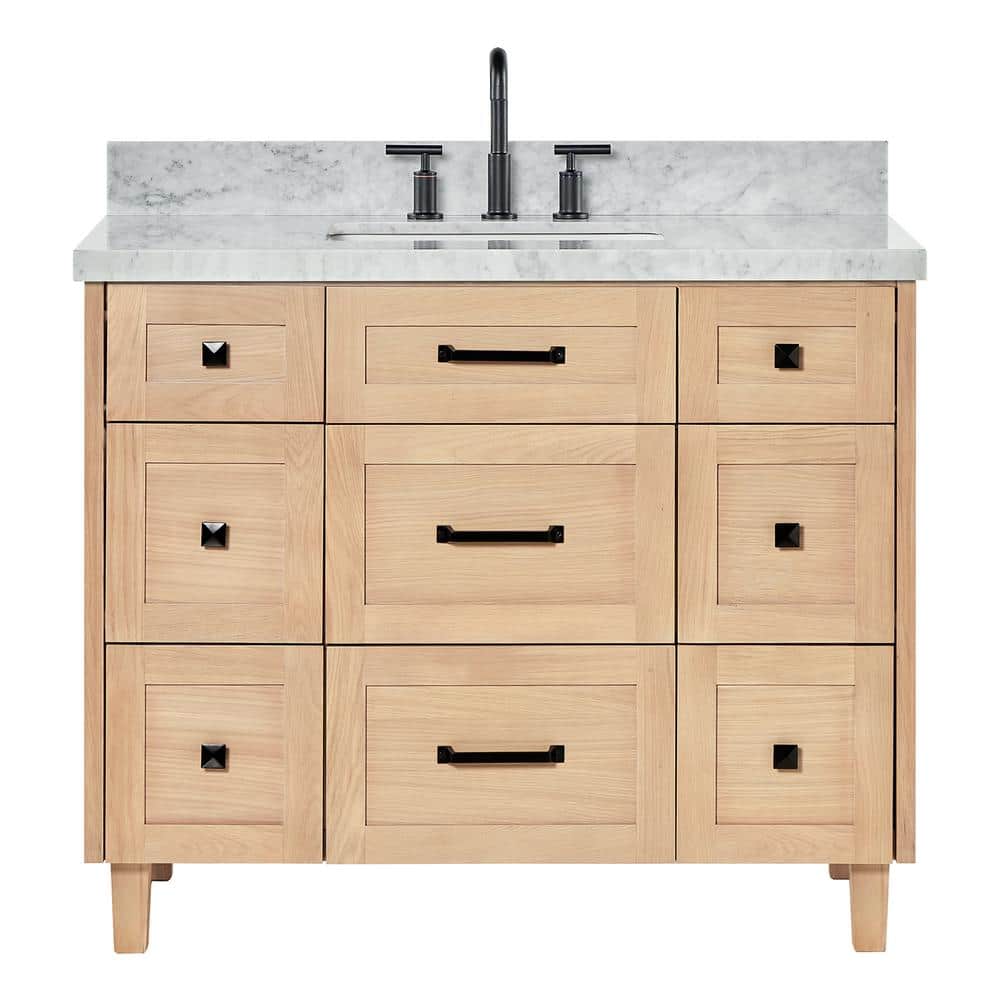Monroe 43" Light Oak Freestanding Vanity with Carrara Marble Top