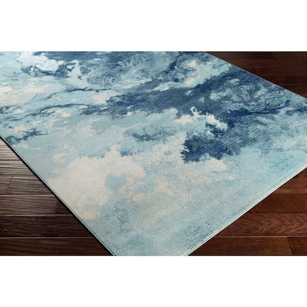 Natassa Aqua 6 ft. 11 in. x 9 ft. Abstract Indoor/Outdoor Patio Area Rug