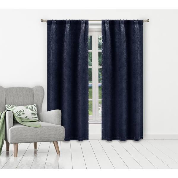 Kelvin Indigo Floral Thermal Blackout Curtain - 37 in. W x 84 in. L