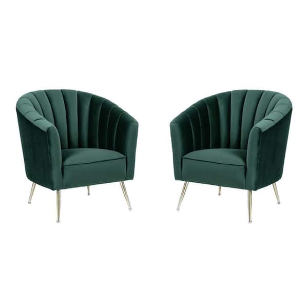 Manhattan Comfort Rosemont Mid-Century Modern Green and Gold Velvet Upholstered Accent Arm Chair (Set of 2)