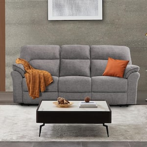 Monku 88 in. W Pillow Top Arm Polyester Rectangle Reclining Sofa in Light Gray