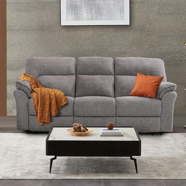 Furniture of America Monku 88 in. W Pillow Top Arm Polyester Rectangle Reclining Sofa in Light Gray