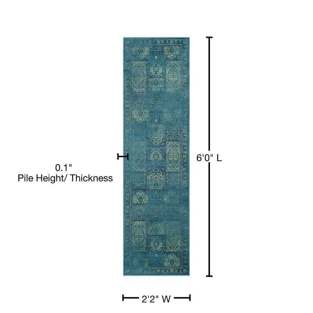 Turquoise and Multi Wool Silk Vintage Runner Rug