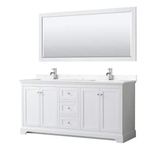 Avery 72 in. W x 22 in. D Double Vanity in White with Cultured Marble Vanity Top in Light-Vein Carrara w/ Basins& Mirror