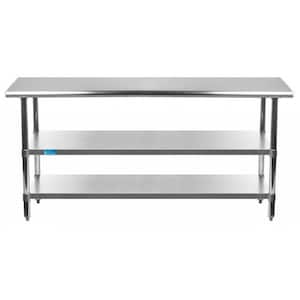 30 in. x 72 in. Stainless Steel Kitchen Utility Table with 2 Adjustable Shelves : Metal Prep Table