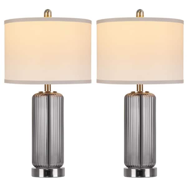 26'' Modern Grey Glass Table Lamps Set of 2,3-Way Dimmable Bedside Lamps with USB A+C Ports& Touch Control for Bedroom