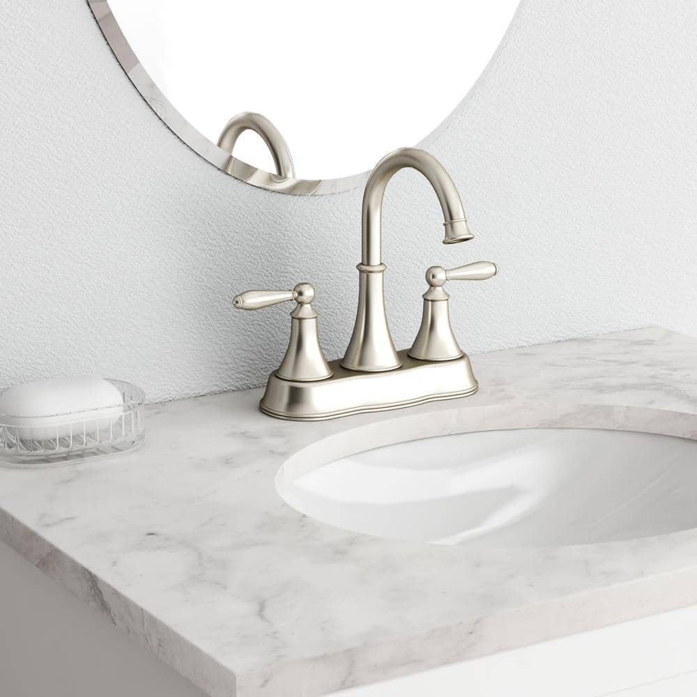 Brushed Nickel Double Handle High Arc Bathroom Faucet