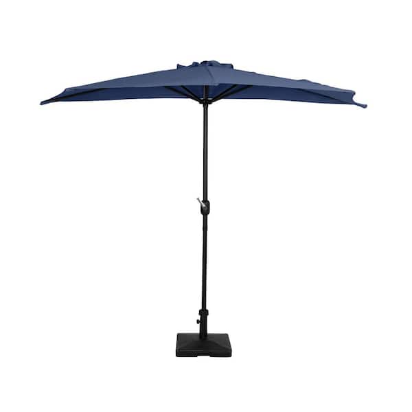 WESTIN OUTDOOR FIJI 9 ft. Market Half Patio Umbrella with 50 lbs. Concrete Base in Navy Blue