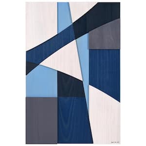 36 in. x 24 in. Whispers of Blues II Hand Made and Hand Finished Solid Paulownia Wood Abstracts Wall Art